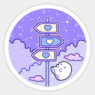 A ghost and a street sign oh hearts Sticker